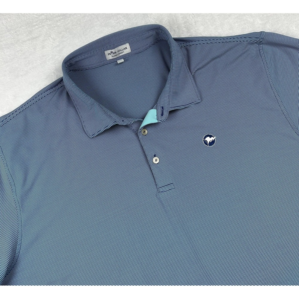 Peter Millar Polo Shirt Mens 2XL Blue Striped Short Sleeve Summer Comfort